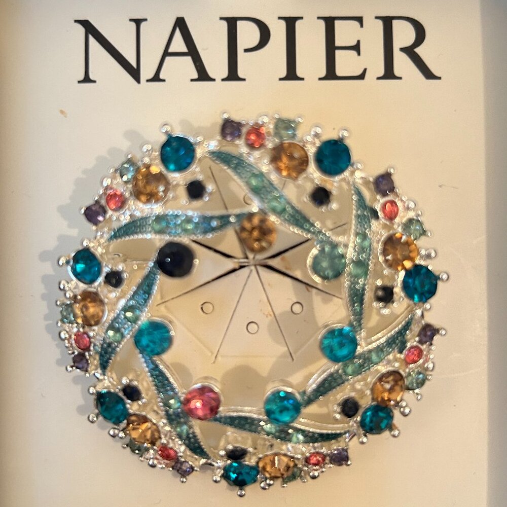 Napier Silver Rhinestone Wreath Brooch